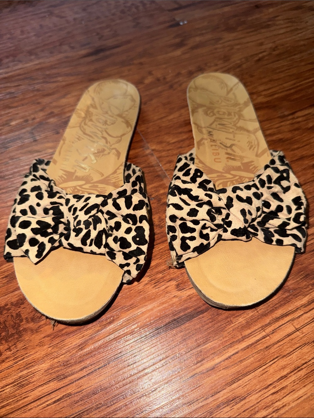 Leopard Bow Slide Sandals - Tan & Black